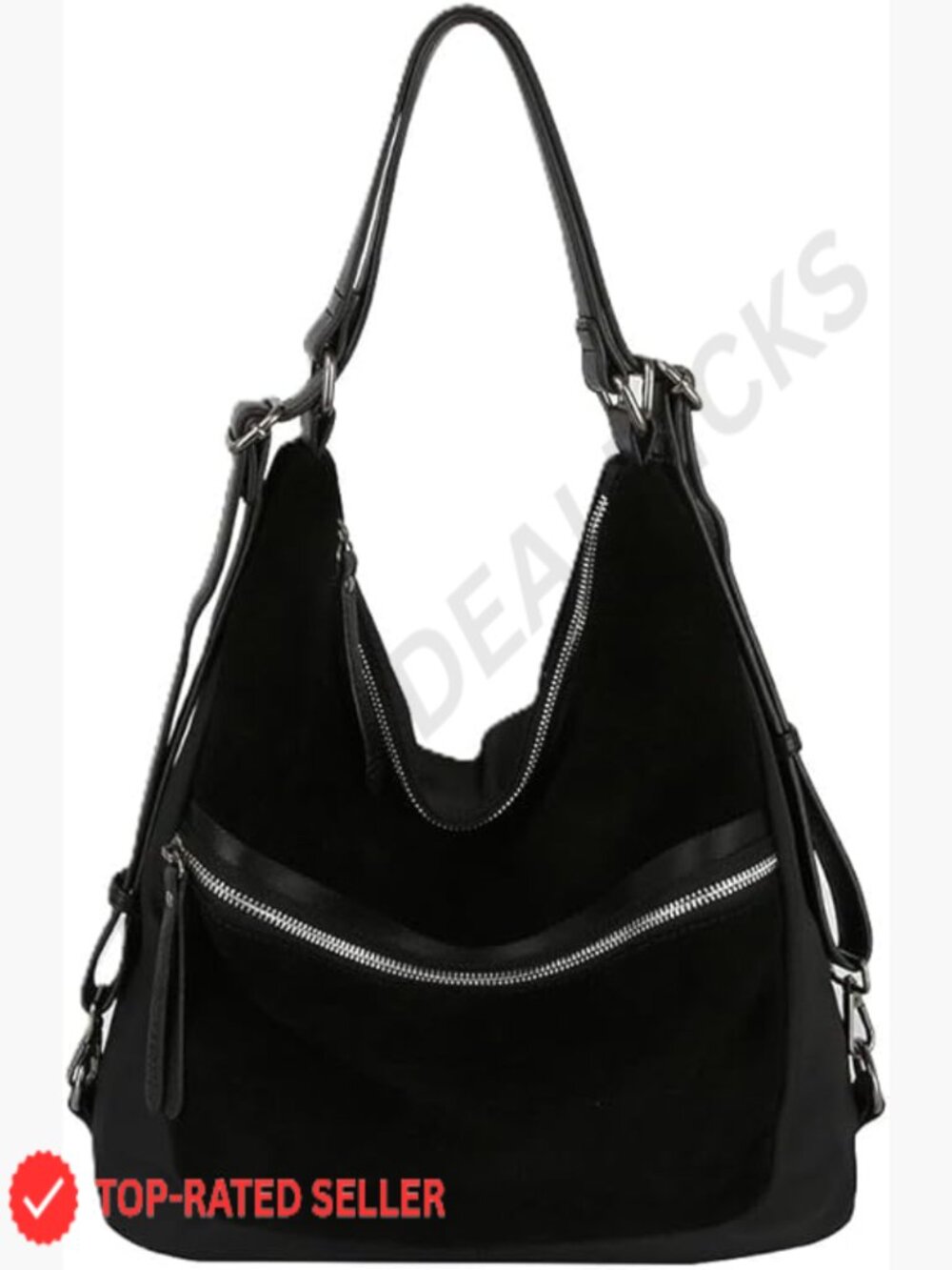 Convertible Shoulder Hobo Backpack Travel Bag Vegan Suede